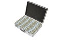 Silver Suitcase with Dollar Notes on white Royalty Free Stock Photo