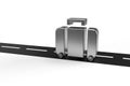 Silver suitcase icon and luggage on the road as car on isolated background