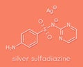 Silver sulfadiazine topical antibacterial drug molecule. Used in treatment of wounds and burns. Skeletal formula.