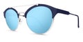 Silver sunglasses blue mirror lenses isolated on white