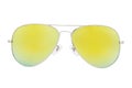 Silver sunglasses with yellow mirror lens. Royalty Free Stock Photo