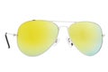 Silver sunglasses with yellow mirror lens.