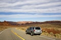 Silver SUV driving in Utah. Royalty Free Stock Photo
