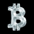 Silver symbol bitcoin made of inflatable balloon isolated on black background Royalty Free Stock Photo
