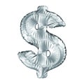 Silver symbol dollar made of inflatable balloon isolated on white background. Royalty Free Stock Photo