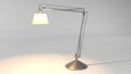 Silver table lamp, electric light on white