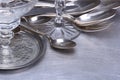 Silver table setting with fork, knife, spoon and glass Royalty Free Stock Photo