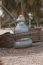 Silver tea pot in bedouin tent Royalty Free Stock Photo