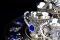Silver tea set copy space II Royalty Free Stock Photo