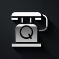 Silver Telephone handset icon isolated on black background. Phone sign. Long shadow style. Vector
