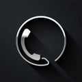 Silver Telephone 24 hours support icon isolated on black background. All-day customer support call-center. Full time