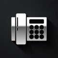 Silver Telephone icon isolated on black background. Landline phone. Long shadow style. Vector Illustration