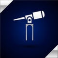 Silver Telescope icon isolated on dark blue background. Scientific tool. Education and astronomy element, spyglass and