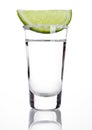 Silver tequila shot glass with lime slice and salt Royalty Free Stock Photo