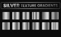 Silver texture gradient collection. Shiny and metal steel gradient template for chrome border, silver frame, ribbon or label Royalty Free Stock Photo