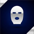 Silver Thief mask icon isolated on dark blue background. Bandit mask, criminal man. Vector Illustration Royalty Free Stock Photo