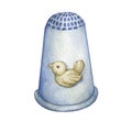 Silver Thimble Decorated with bird. Royalty Free Stock Photo