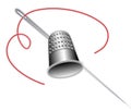 Silver Thimble, Needle & Thread Royalty Free Stock Photo