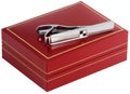 Silver tie-pin and box Royalty Free Stock Photo