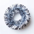 Silver Tinsel Christmas Wreath on White Background Circular Decoration Royalty Free Stock Photo