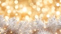 Silver Tinsel Garland With Golden Bokeh Lights Royalty Free Stock Photo