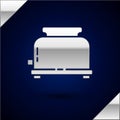 Silver Toaster with toasts icon isolated on dark blue background. Vector