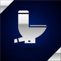 Silver Toilet bowl icon isolated on dark blue background. Vector Illustration