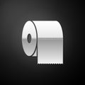 Silver Toilet paper roll icon isolated on black background. Long shadow style. Vector