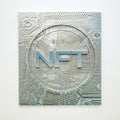 Silver token with the inscription nft on a white background. crypto art concept. 3d render illustration Royalty Free Stock Photo