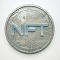 Silver token with the inscription nft on a white background. crypto art concept. 3d render illustration Royalty Free Stock Photo