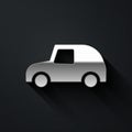 Silver Toy car icon isolated on black background. Long shadow style. Vector Royalty Free Stock Photo