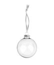 Silver transparent glass ball hanging on ribbon white background isolated close up, white ÃÂ¡hristmas tree decoration, new year