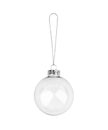 Silver transparent glass ball hanging on thread white background isolated close up, white ÃÂ¡hristmas tree decoration, new year