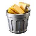 Silver trash can with yellow rectangular objects waste Royalty Free Stock Photo