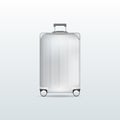 Silver travel luggage on white background. Realistic suitcase.