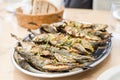 Silver tray full of delicious fish mackerel