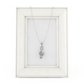 Silver Treble Clef Coulomb on Chain over Empty Photo Frame. 3d Rendering