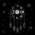 Silver Triple Goddess dreamcatcher with moon phases