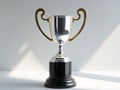Silver trophy black base has two handles either A gleaming gold winners Royalty Free Stock Photo