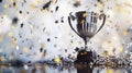 The silver trophy with confetti.AI generated image Royalty Free Stock Photo