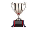 Silver Trophy with Red White Blue Ribbons on Black Base 3 D Render Royalty Free Stock Photo