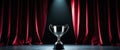 Silver Trophy Shining Under Spotlight on Stage with Elegant Red Velvet Curtains Royalty Free Stock Photo