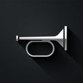 Silver Trumpet icon isolated on black background. Musical instrument trumpet. Long shadow style. Vector Royalty Free Stock Photo