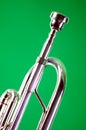 Silver Trumpet Siolated On Green Royalty Free Stock Photo