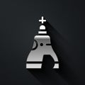 Silver The Tsar bell in Moscow monument icon isolated on black background. Long shadow style. Vector