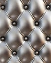 Silver Tufted Leather Texture with Metallic Buttons Royalty Free Stock Photo
