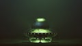Silver UFO Landed with Green Glowing Lights in a Green Foggy Environment