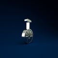 Silver Unicycle or one wheel bicycle icon isolated on blue background. Monowheel bicycle. Minimalism concept. 3d
