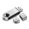 Silver USB flash drive for data storage and transfer with removable cap and sleek design for modern technology Royalty Free Stock Photo