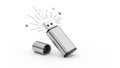Silver USB Flash Drive with Open Cap and Data Transfer Icons USB drive storage Royalty Free Stock Photo